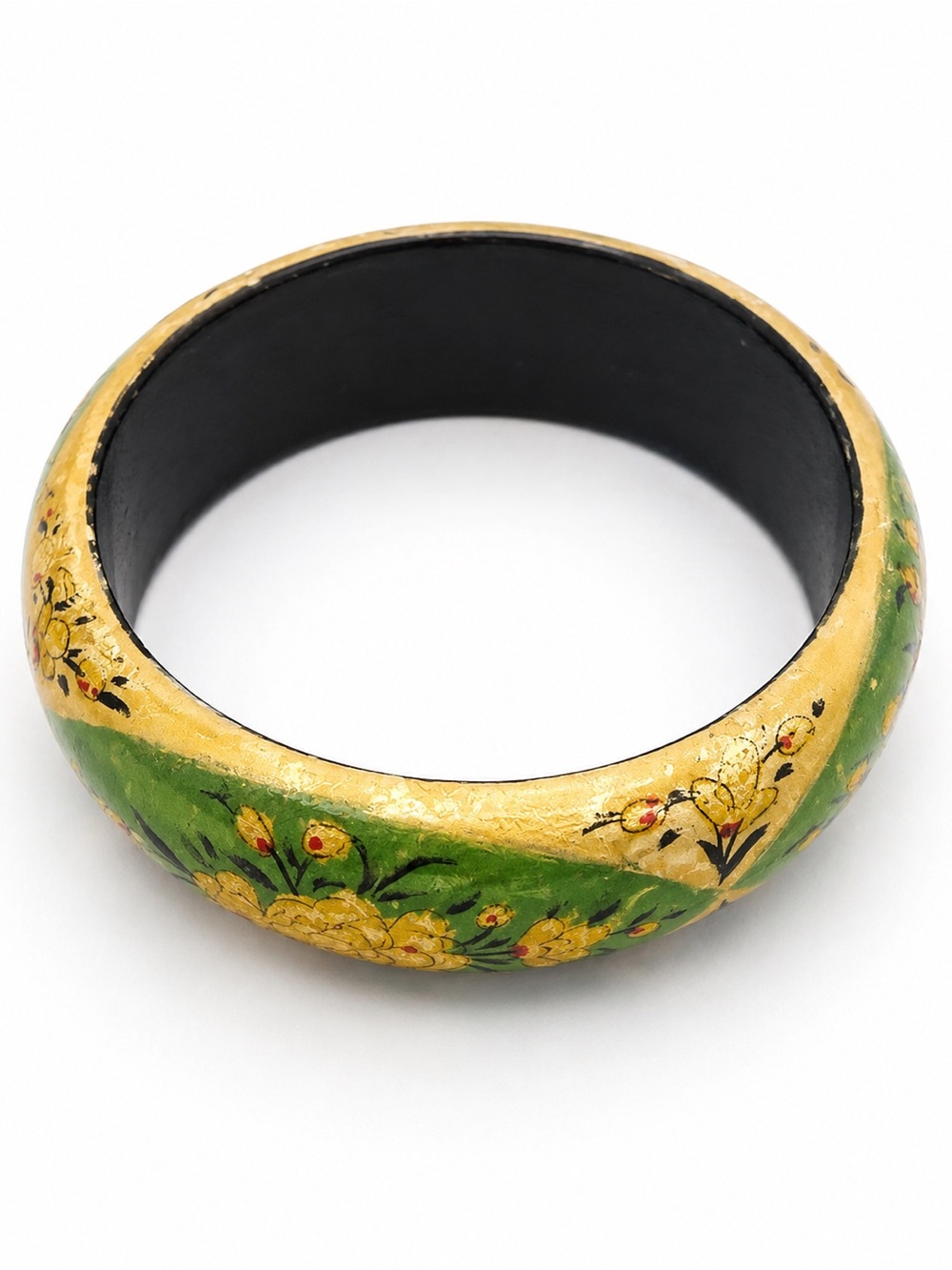 Vintage Hand Painted Wooden‎ Floral Bangle Bracelet Green Gold Boho Cottagecore - Picture 4 of 6